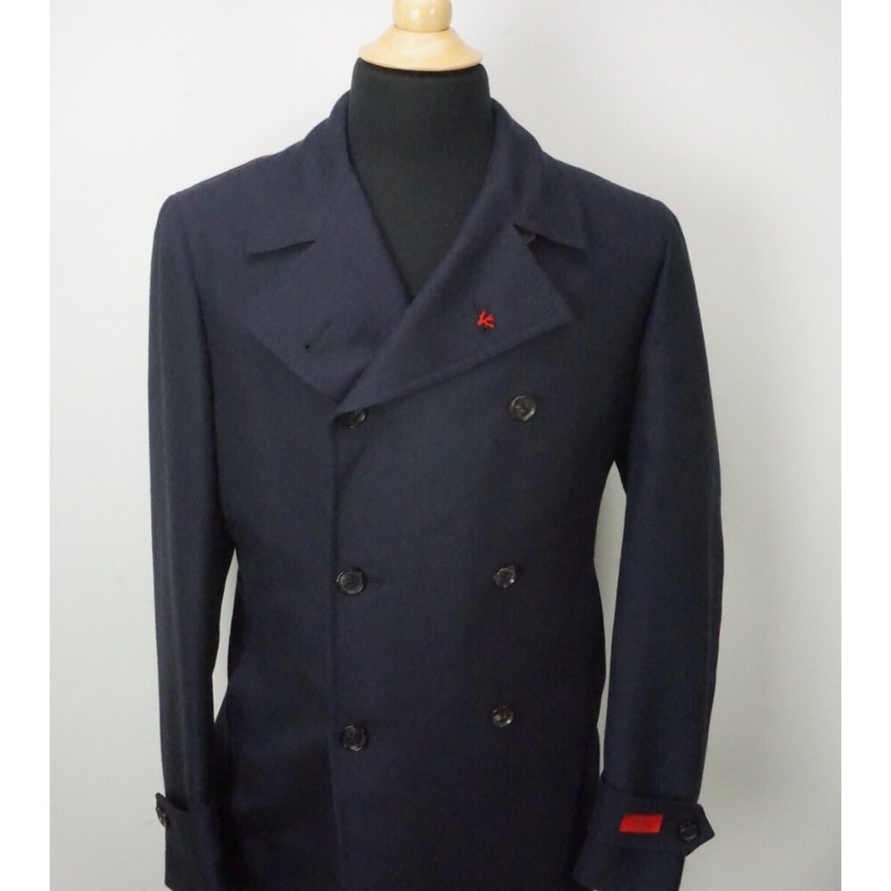 Isaia The Peacoat Blue Wool Cashmere Blend Overcoat Jacket Sz 38 US 48 EU NEW - Picture 1 of 9